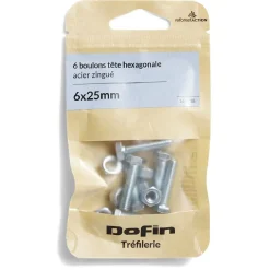 Best Gifi 6 boulons tête hexagonale acier zingué - 6x25 mm