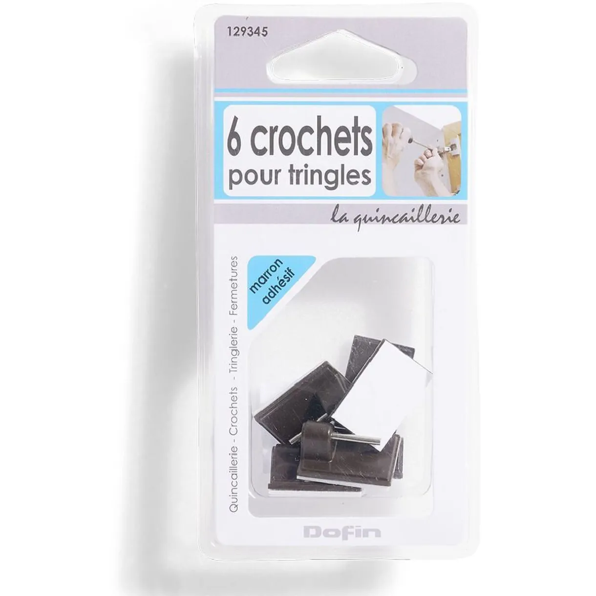 Outlet Gifi 6 crochets adhésifs pour tringle en plastique marron - 17x24 mm