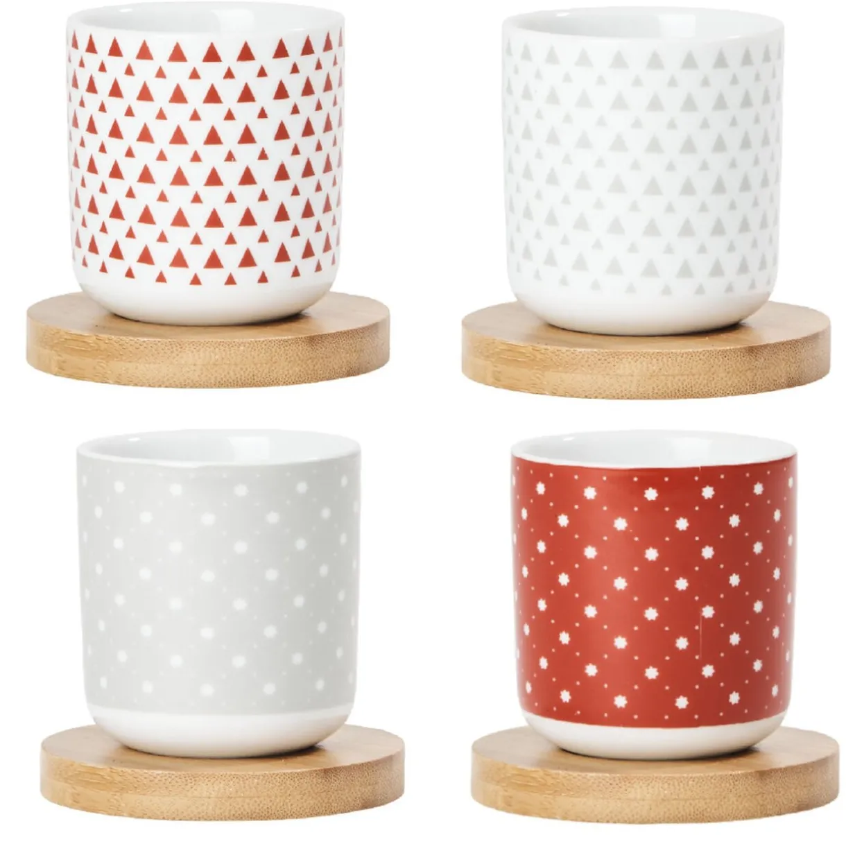 4 gobelets avec sous tasses en bois rouge et blanc^Gifi Online