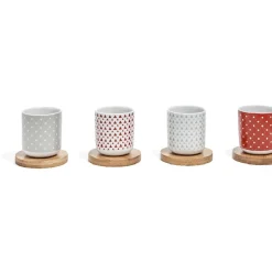 4 gobelets avec sous tasses en bois rouge et blanc^Gifi Online