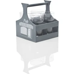 4 verres à bière avec support en bois gris^Gifi Clearance