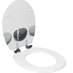 Discount Gifi Abattant WC blanc design Zen galet gris avec frein de chute