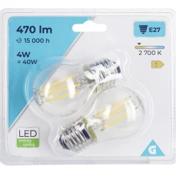 Discount Gifi Ampoule LED à filament E27 G25 lumière chaude 470lms x2