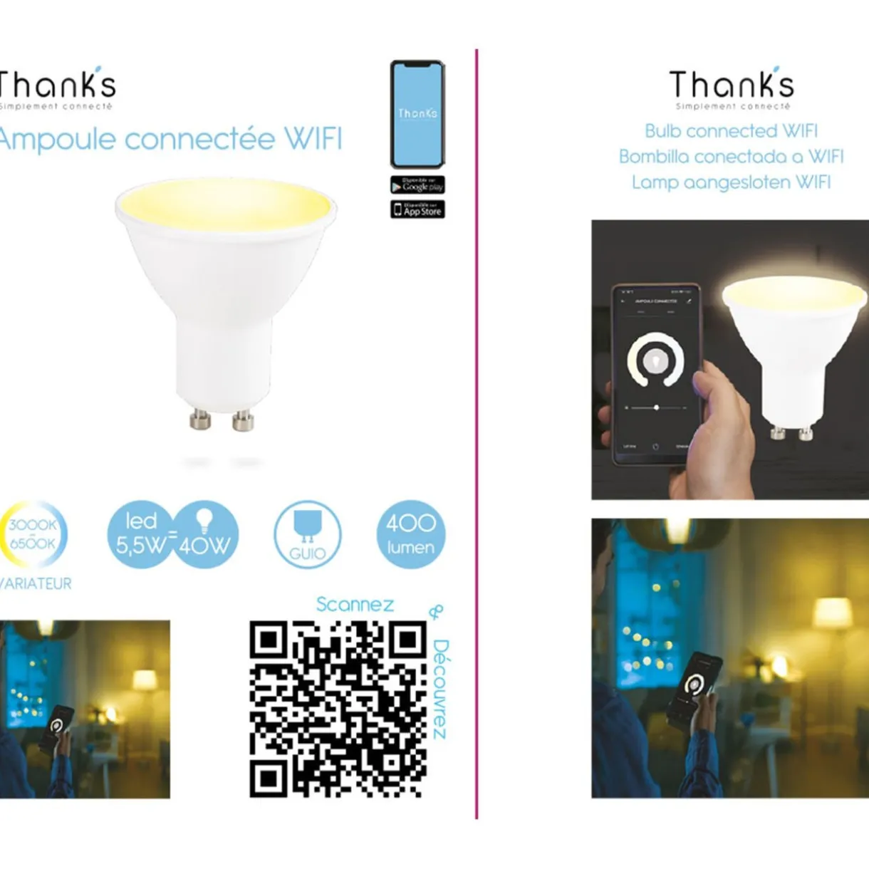 Clearance Gifi Ampoule LED connectée blanc ajustable GU10 40 W