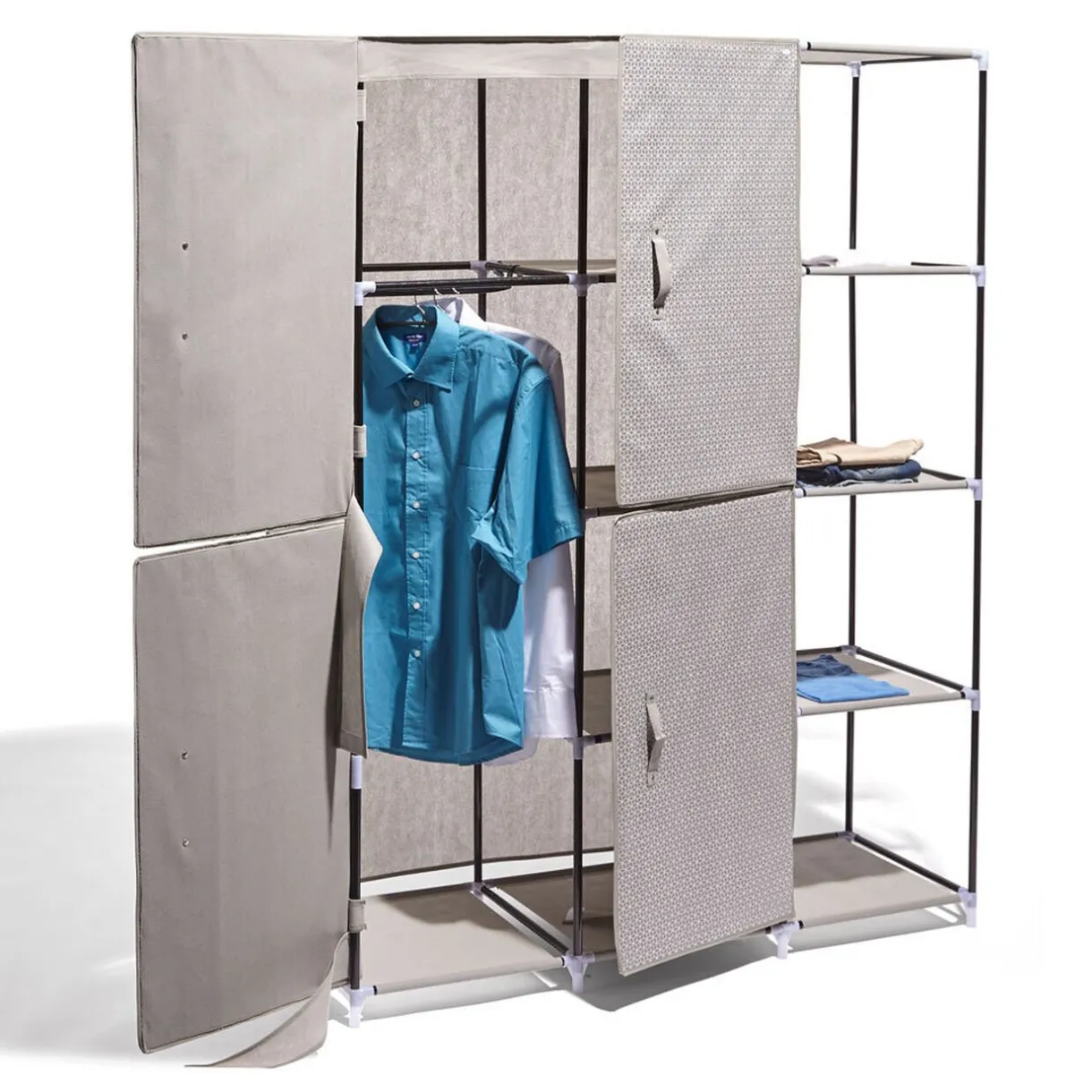 Rangement|Gifi Armoire dressing gris avec portes aimantées