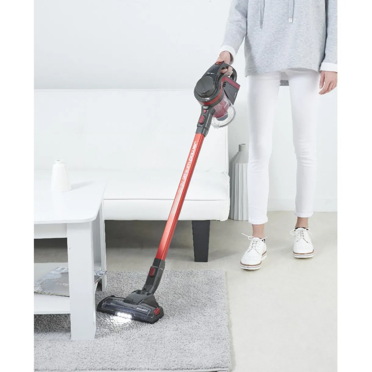 Nettoyage Et Entretien|Gifi Aspirateur 2 en 1 sans fil sans sac silencieux Homday rouge