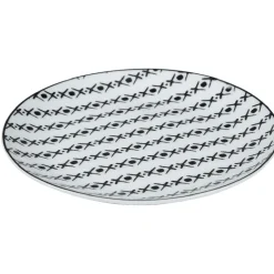 Assiette à dessert blanche motif ligne de croix noir^Gifi Discount