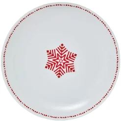 Assiette à dessert blanche décor flocon rouge^Gifi New