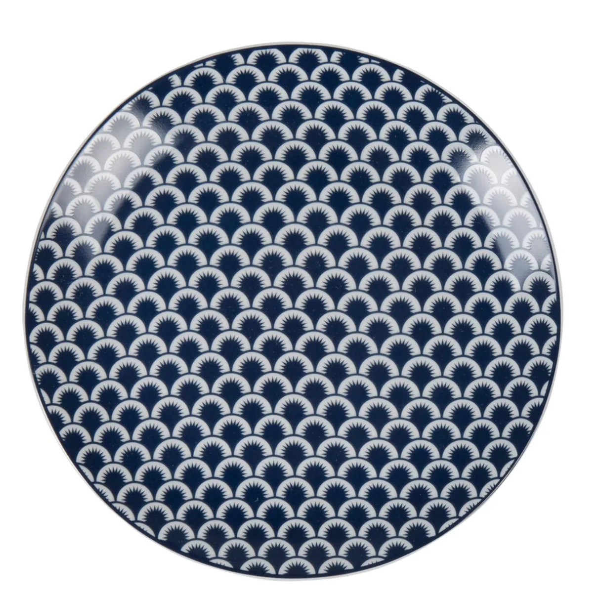 Assiette à dessert bleu foncé et blanc motif vague seigaiha^Gifi