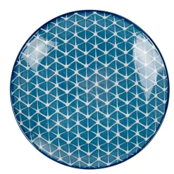 Assiette à dessert bleue motif grillagé blanc Urban^Gifi Outlet