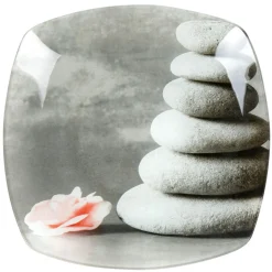 Assiette à dessert carrée design galets gris zen^Gifi Outlet