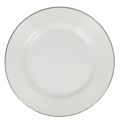 Assiette à dessert en faïence ronde blanche relief bord noir^Gifi Outlet