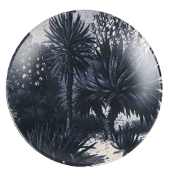 Assiette à dessert en faïence imprimé palmiers noir gris^Gifi Online