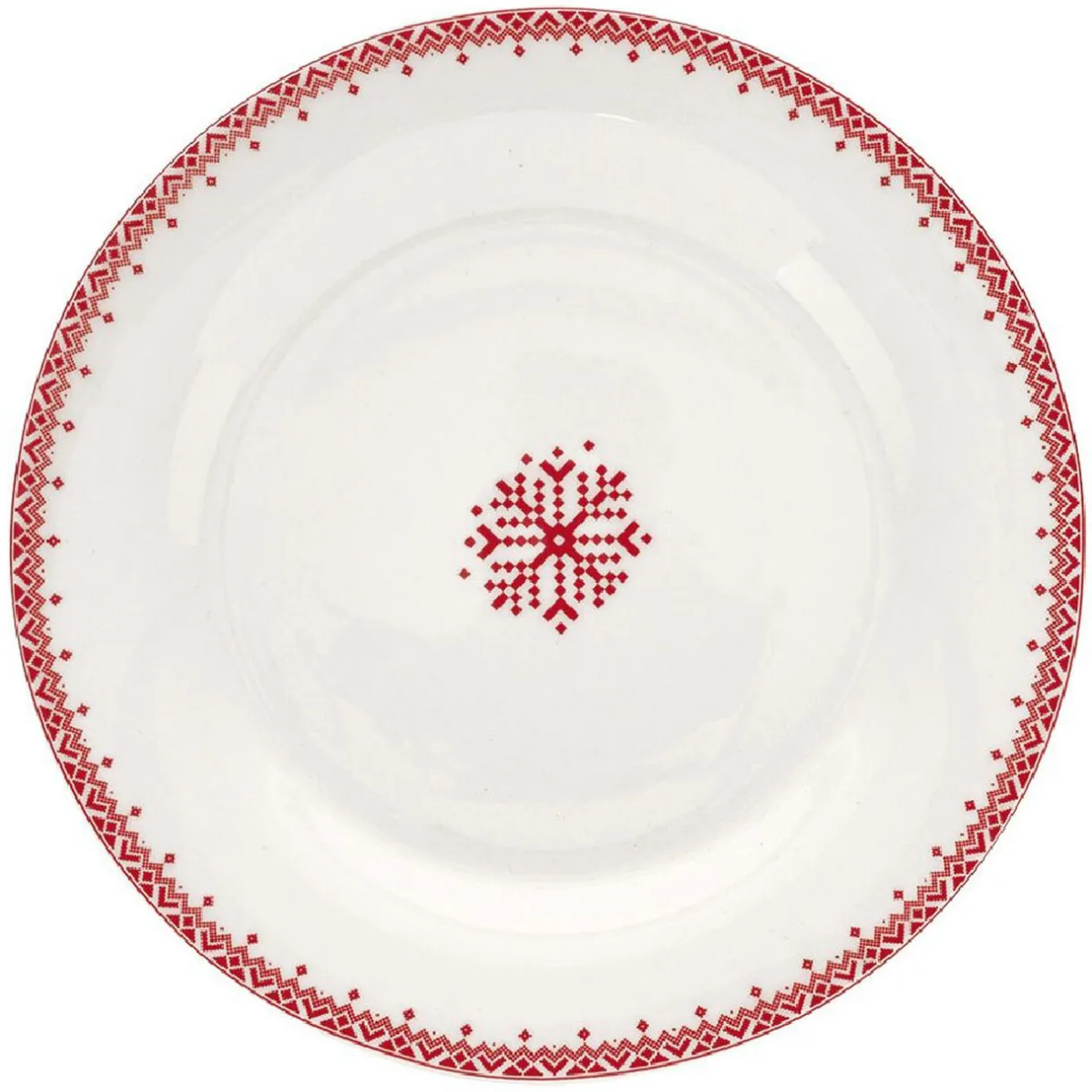 Assiette à dessert en porcelaine blanche motif Noël flocons rouges^Gifi Outlet