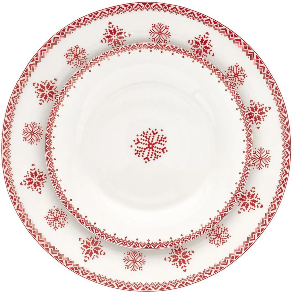 Assiette à dessert en porcelaine blanche motif Noël flocons rouges^Gifi Outlet