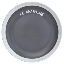 Assiette à dessert grise contour blanc inscription Le marché^Gifi