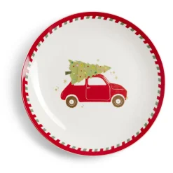 Assiette à dessert Noël porcelaine blanche motif voiture rouge Ø19cm^Gifi