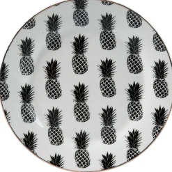 Assiette à dessert porcelaine blanche style tropical ananas^Gifi Discount