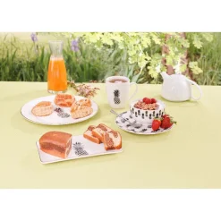 Assiette à dessert porcelaine blanche style tropical ananas^Gifi Discount