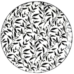 Assiette à dessert porcelaine motif feuillage noir blanc Ø19xH2cm^Gifi