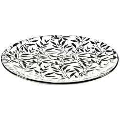 Assiette à dessert porcelaine motif feuillage noir blanc Ø19xH2cm^Gifi