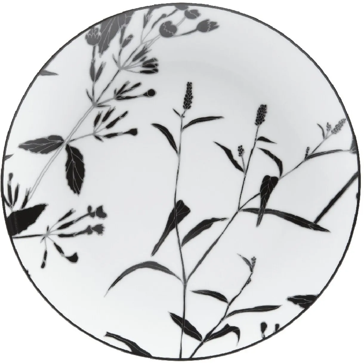 Assiette à dessert ronde blanche décor tiges feuilles noires^Gifi Online