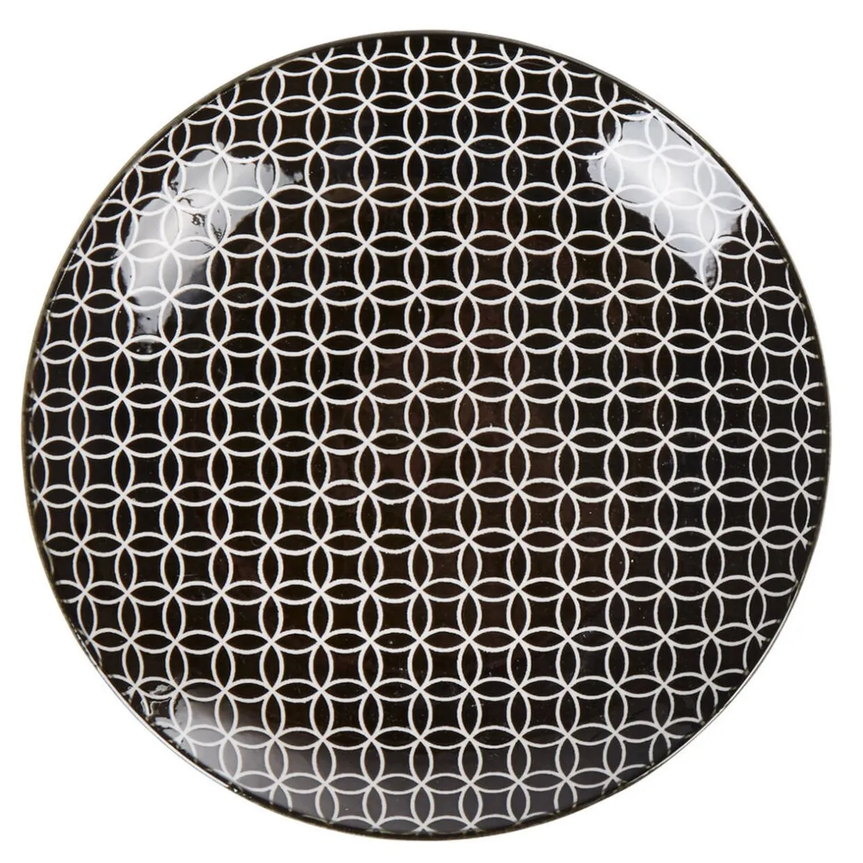 Assiette à dessert ronde blanche motif géométrique noir^Gifi