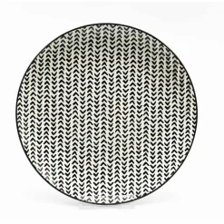 Assiette à dessert ronde blanche à motif chevron noir^Gifi Clearance