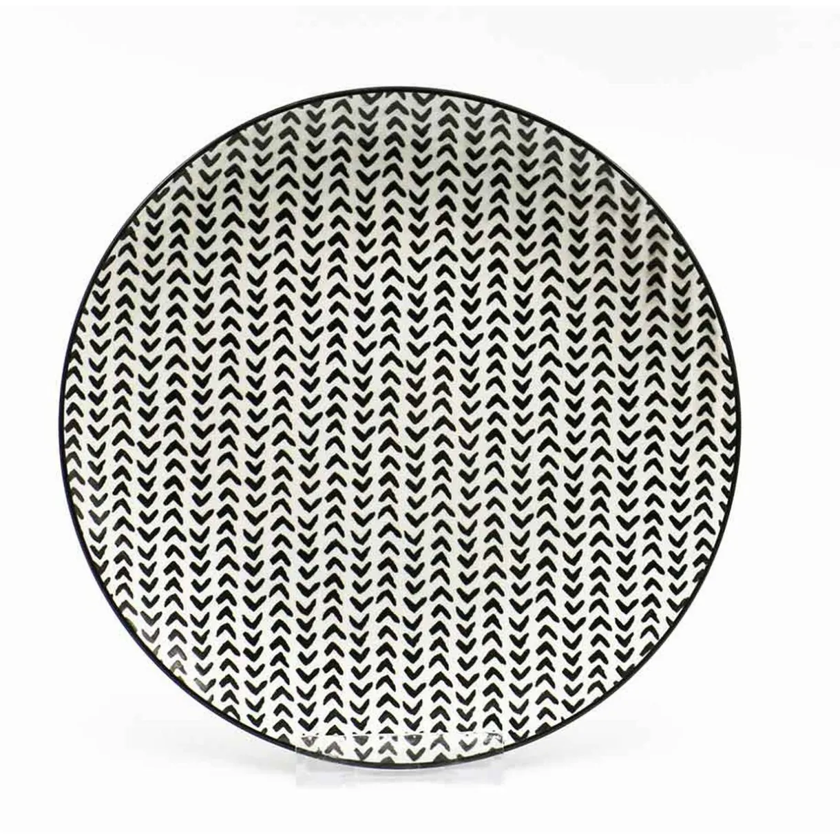 Assiette à dessert ronde blanche à motif chevron noir^Gifi Clearance