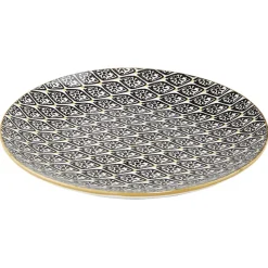 Assiette à dessert ronde Praia motif ethnique noir blanc jaune^Gifi Best