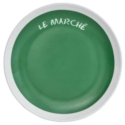 Assiette à dessert verte contour blanc inscription Le marché^Gifi Discount