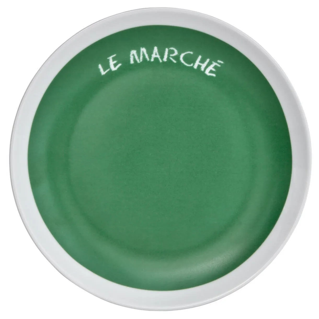 Assiette à dessert verte contour blanc inscription Le marché^Gifi Discount