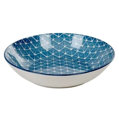 Assiette creuse bleue motif grillagé blanc Urban^Gifi Discount