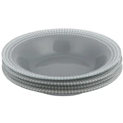 Assiette creuse Dotty gris et blanc bord à pois x4^Gifi Discount
