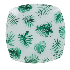 Assiette dessert carrée blanche motif feuille tropicale vert^Gifi Sale