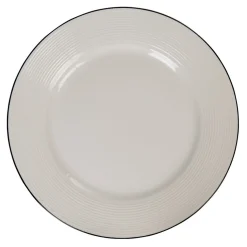 Assiette en faïence plate ronde blanche relief bord noir^Gifi Outlet