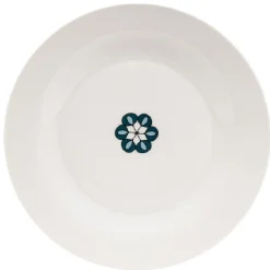 Assiette plate blanche décor fleur bleue^Gifi New