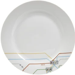 Assiette plate blanche décor lignes multicolores^Gifi New