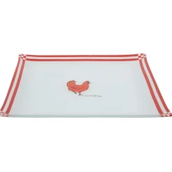 Assiette plate carrée blanc et rouge design poule^Gifi Hot