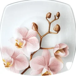 Assiette plate carrée design Orchidée^Gifi Online