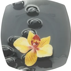 Assiette plate carrée motif galets et fleur^Gifi