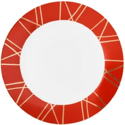 Assiette plate en porcelaine rouge détail doré^Gifi New
