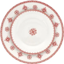 Assiette plate en porcelaine blanche motif Noël flocons rouges^Gifi Online