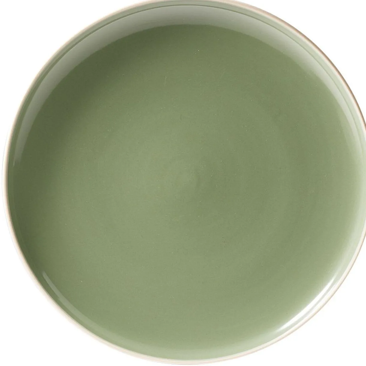 Assiette plate faïence vert avec liseré crème^Gifi Discount