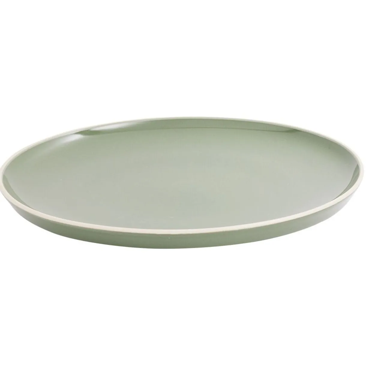 Assiette plate faïence vert avec liseré crème^Gifi Discount