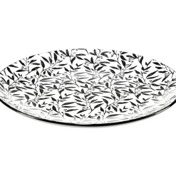 Assiette plate porcelaine motif feuillage noir blanc Ø24xH2,3cm^Gifi Hot