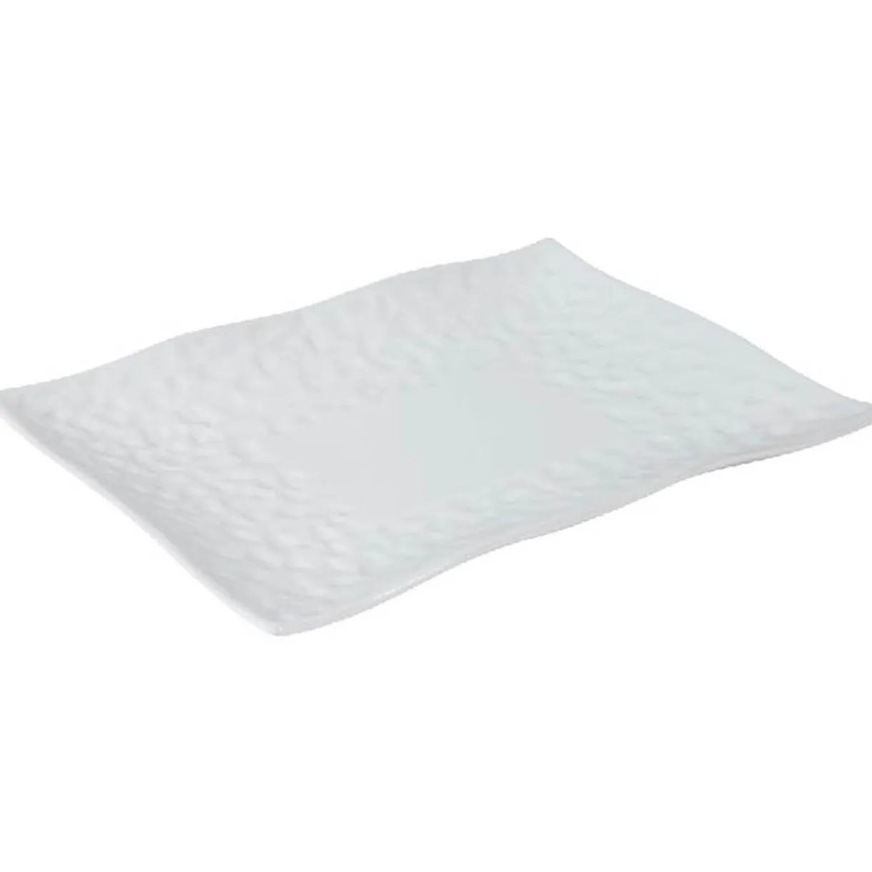 Assiette plate rectangulaire bord ondulé martelé porcelaine blanc^Gifi New