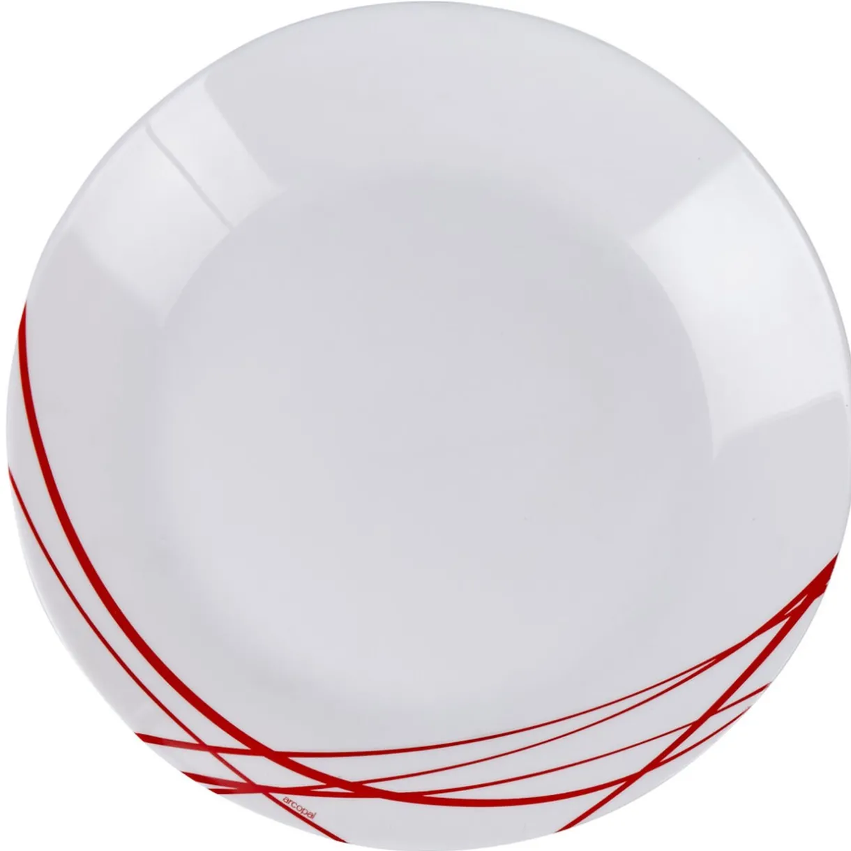 Assiette plate ronde Arcopal blanche lignes rouges^Gifi Online