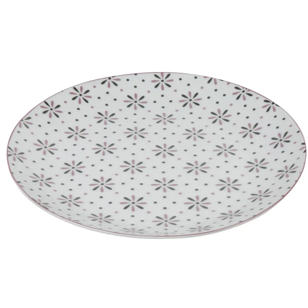 Assiette plate ronde blanche motif fleurs violettes^Gifi New