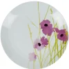Assiette plate ronde blanche motif pavot violet^Gifi Outlet